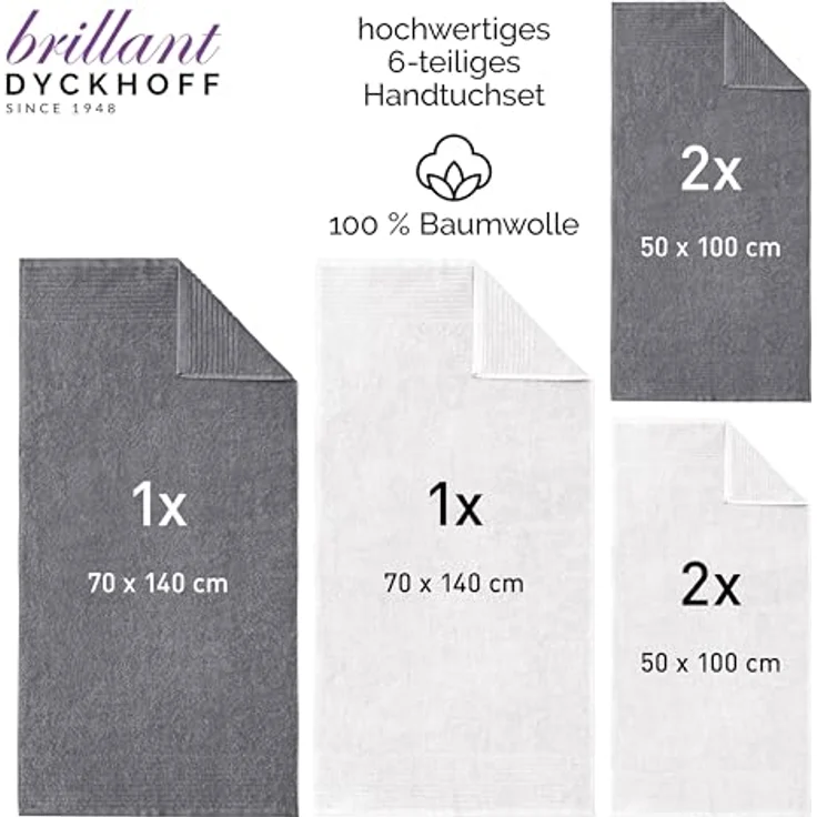 Dyckhoff Handtuch Set Brillant, Walkfrottee (Set, 6-St), mit Streifenbordüre,4 Handtücher (50x100cm), 2 Duschtücher (70x140cm) – Bild 3