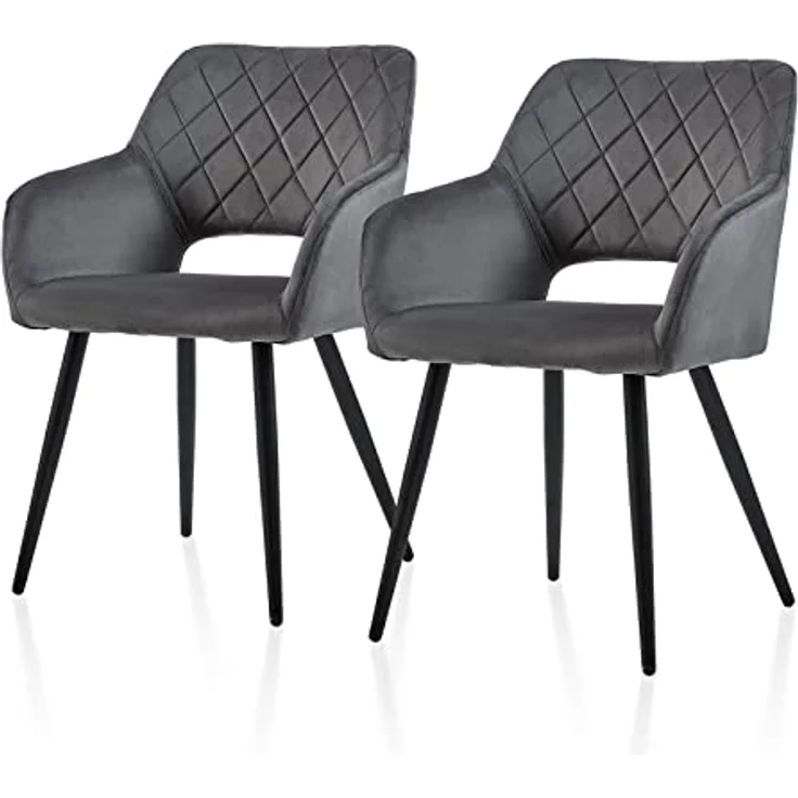 TUKAILAI Esszimmerstühle 2er Set aus Samt, Küchenstuhl Polsterstuhl mit Offener Rückenlehne,Armlehnen,Gepolstertem Sitz, Metallbeinen, Grau Stühle für Wohnzimmer,Esszimmer,Küche – Bild 2