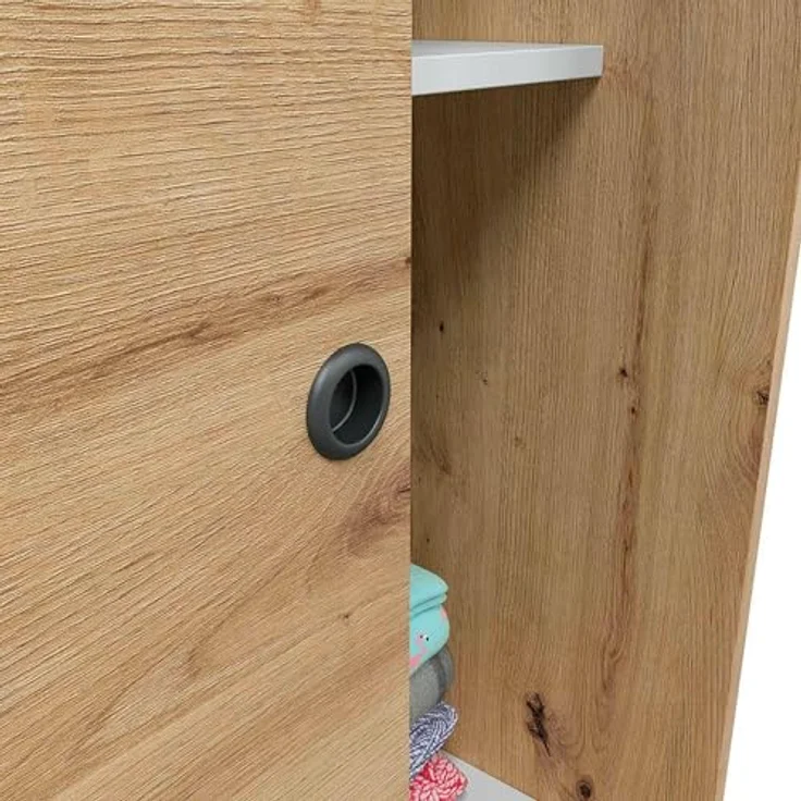 Dmora - Kleiderschrank 2 Türen Waterbury, Schlafzimmerschrank, Schrank mit 4 Regalen und Kleiderstange, 120x50h200 cm, Nodi-Eiche – Bild 9