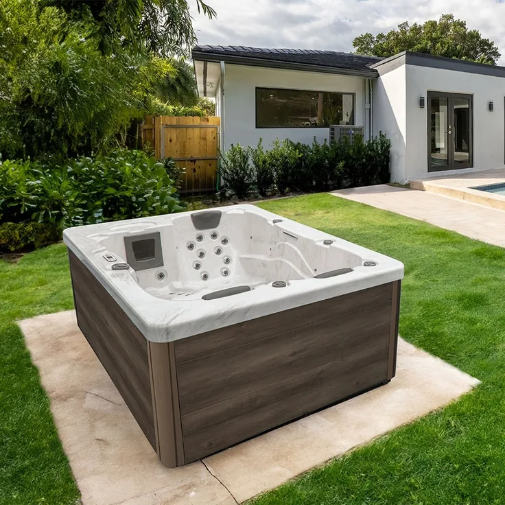 HOME DELUXE Outdoor Whirlpool WHITE MARBLE Nussbraun - 210 x 160 cm für 3 Personen