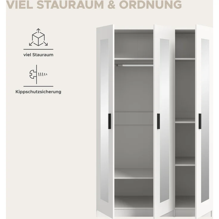 Visby Kleiderschrank 3-türig in weiß – Bild 8