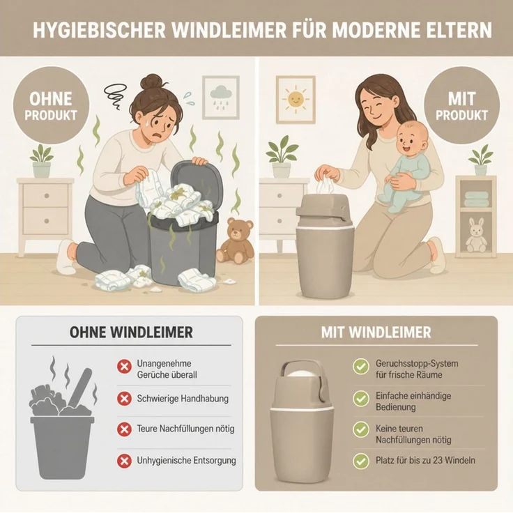 AirWell Windeleimer Geruchsdicht & Windel Blaubaer - Wickeleimer, mit Geruchsstopp-System, Einhändige Bedienung, Windeleimer Windelmülleimer, 23 Windeln Fassungsvermögen, Mülleimer Badezimmer – Bild 4