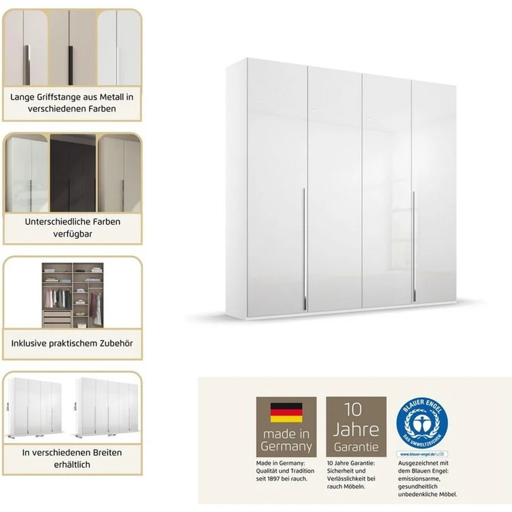 rauch Drehtürenschrank Kleiderschrank Schrank Garderobe Wäscheschrank BESTSELLER MONTCLAR (3 Ausstattungen BASIC/CLASSIC/PREMIUM (SOFT-CLOSE), Breiten 201-400 cm) Front in Glas/Hochglanz/Dekor/Grauspiegel in 5 Breiten MADE IN GERMANY – Bild 2