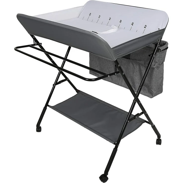 Faltbarer Wickeltisch, Tragbar und Höhenverstellbar - 2-in-1 Mit Badewanne für Babys von Geburt bis 12 Monate - Grau/Weiß – Bild 4