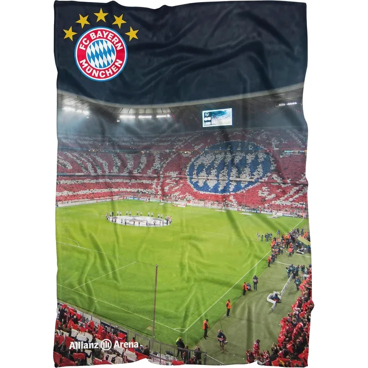 BERONAGE Tagesdecke FC Bayern München Decke Allianz Arena 150x200 cm Kuscheldecke Fußball, passend zur Bettwäsche, ideal für Sofa, Couch, Kinder-Bett, Auto