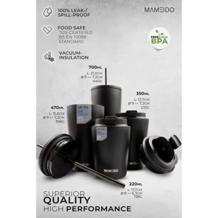 MAMEIDO Thermobecher Oak Wood 350ml - doppelwandig isoliert, auslaufsicher - warmhaltender Coffee to go Becher – Bild 4