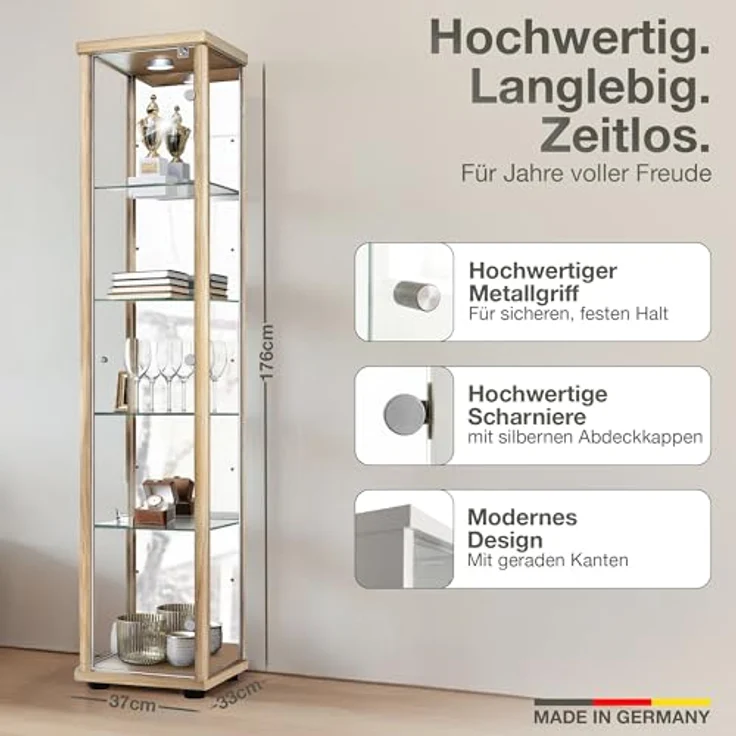 K-Möbel Glasvitrine C1083 (Glasvitrine (176x37x33 cm) mit 1 Glastür) Glasvitrine Stehend – Bild 3