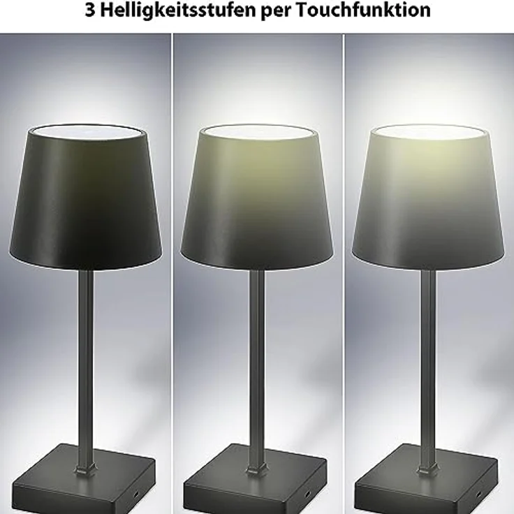 HAC24 Tischleuchte 2er Set, mit Touchfunktion, warmweiß, USB aufladbar, dimmbar, schwarz – Bild 6
