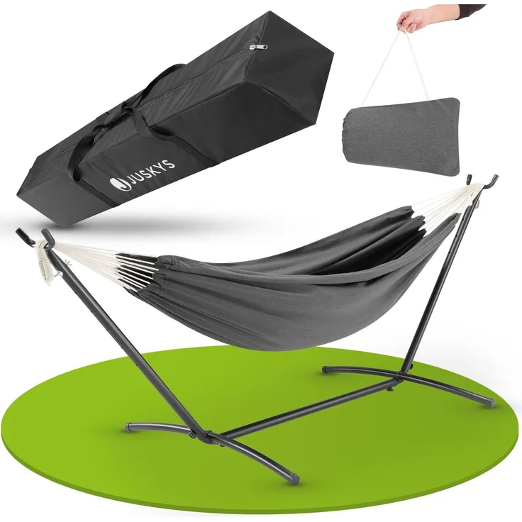 Juskys Hängematte Paya mit Gestell - Outdoor Doppelhängematte für 2 Personen - Ständer bis 200kg belastbar - Indoor doppel Hängeliege - Anthrazit