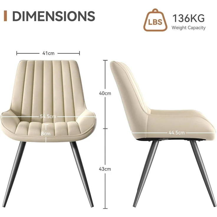 Esszimmerstuhl Sitzkissen Rückenlehne Metallbeine 6er Set Beige – Bild 2