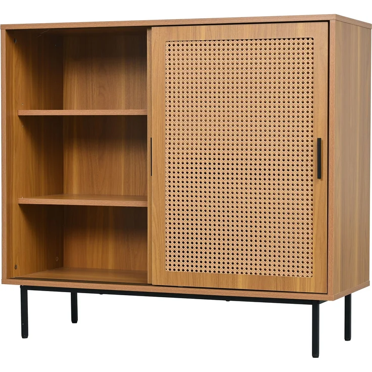 Sideboard mit Rattan-Schiebetüren, Landhausstil walnuss, 100x37x90 cm – Bild 9