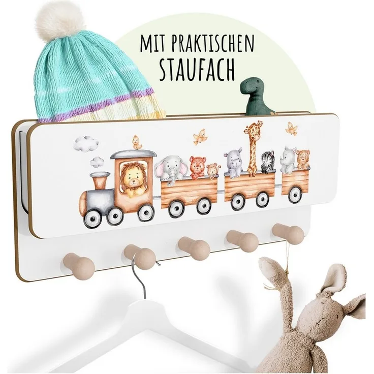 Holzura Kinderregal Kindergarderobe aus Holz mit Ablage und magnethaftendem Rahmen.