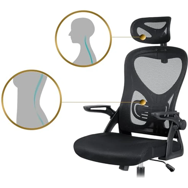 Sofotel Bürostuhl Ergonomisch Schreibtischstuhl Drehstuhl Höhenverstellbar TILT Mechnismus Armlehnen Kopfstütze PU Rollen Mikronetz Todden Schwarz – Bild 9