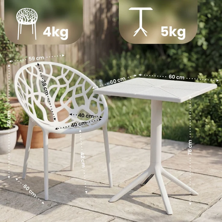 Gartenmöbel-Set SOFIA mit 2 Stühlen - 180x180x80cm, Kunststoff, Weiß | Balkonset Gartenset Tisch mit Stühlen Bistroset Outdoor – Bild 2