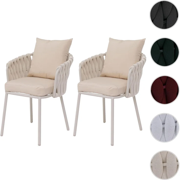 2er-Set Aluminium-Esszimmerstuhl HWC-P89, Indoor Stuhl Armlehne, Stoff/Textil (180 g/m²) Seilgeflecht Rope ~ creme – Bild 10