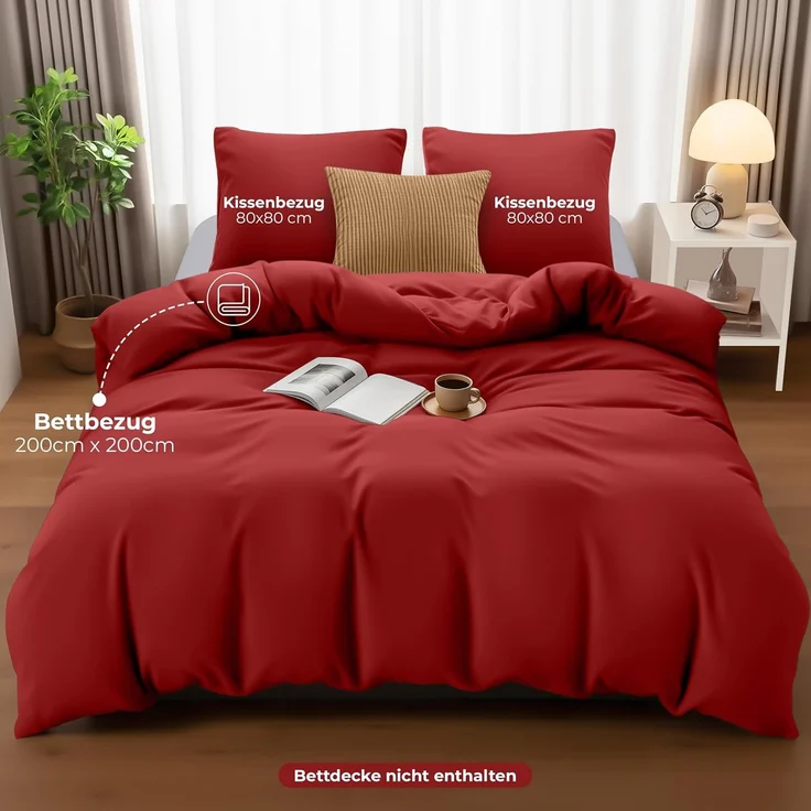 Utopia Bedding Bettwäsche 200x200 Set - Mikrofaser Bettbezug 200x200 cm + 2 Kissenbezüge 80x80 cm - Rot – Bild 4