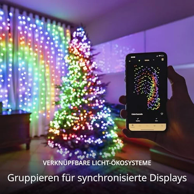 Twinkly Curtain 400 LED RGB+Weiß, LED-Lichterkette für Drinnen und Draußen, Smarte Lichter, RGB und Weiß, Kompatibel mit Alexa, Google Home, IP44, App-Steuerung, Transparentes Kabel, 3x2 m – Bild 6