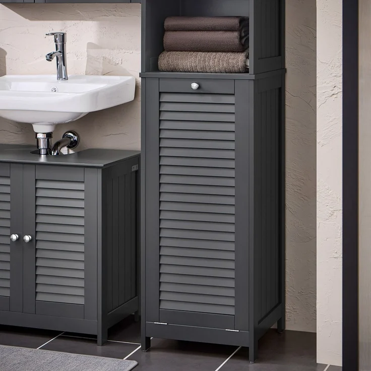 SoBuy BZR124-DG Badezimmer-Hochschrank, MDF, Lackiert, Dunkelgrau, 40 x 170 x 37 cm – Bild 5