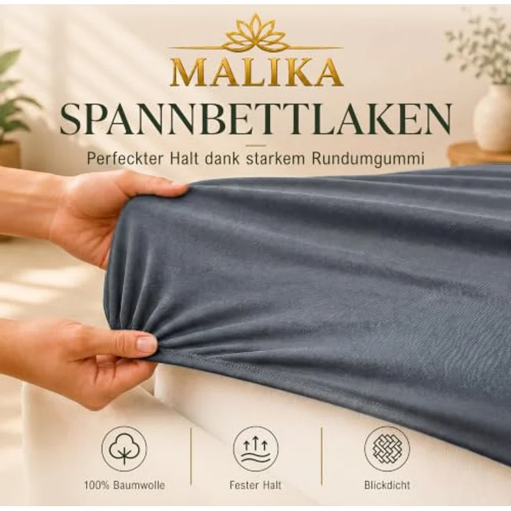 MALIKA® Spannbettlaken 120x200cm Baumwolle Jersey, Oeko-Tex zertifiziert, für Matratzenhöhe bis 28 cm, faltenfreies Liegen – Bild 4