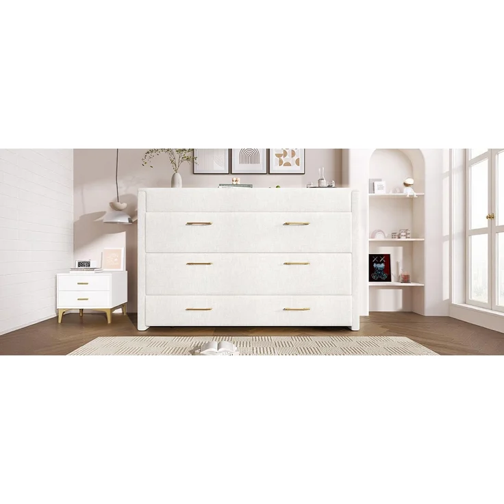ZUBALIYA Umbaubares Plattformbett / Schrankbett, mit einer Schublade und mobiles Schrankbett mit Ablagefach am Bett, 140 x 200, Leinen, Beige, fürs Schlafzimmer, Samt – Bild 22