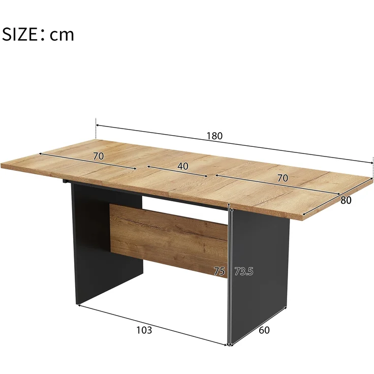 Erweiterbarer Esstisch mit Holzmaserungs-Optik, 80x140/180x75 cm, Schwarz+Nussbaum, für 4-6 Personen – Bild 10