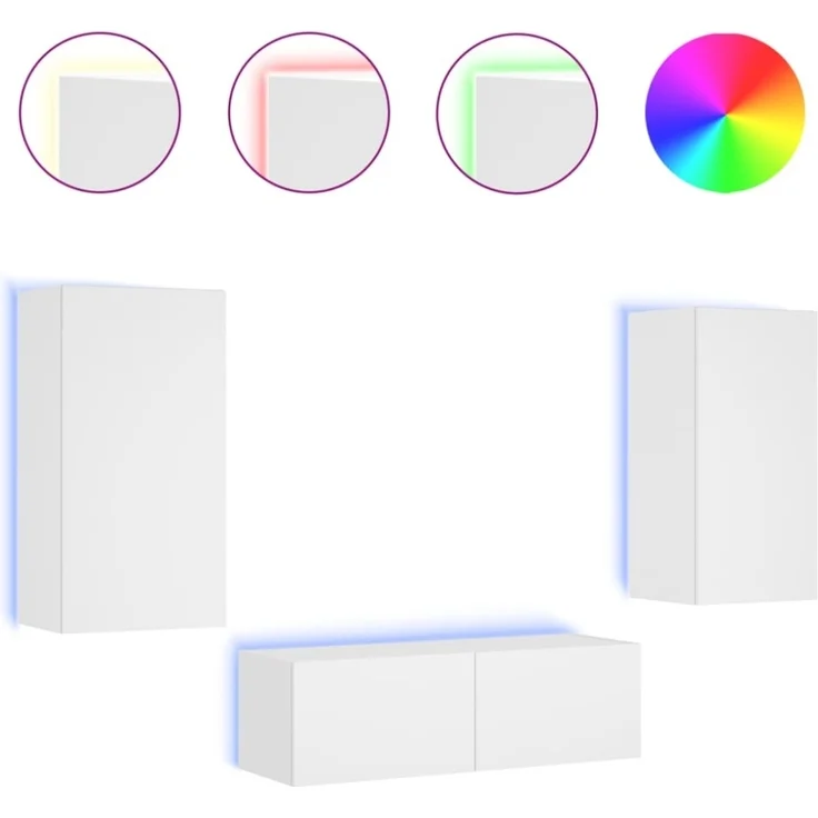 vidaXL 3-tlg. TV-Wohnwand mit LED-Leuchten Weiß 3216874 – Bild 8