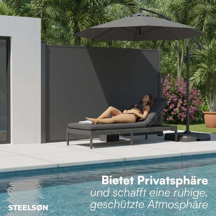 STEELSØN 'Zirella' Seitenmarkise mit Aluminium-Kassette, ausziehbar, 160x300 cm, anthrazit, Windschutz, wetterfest und blickdicht – Bild 7