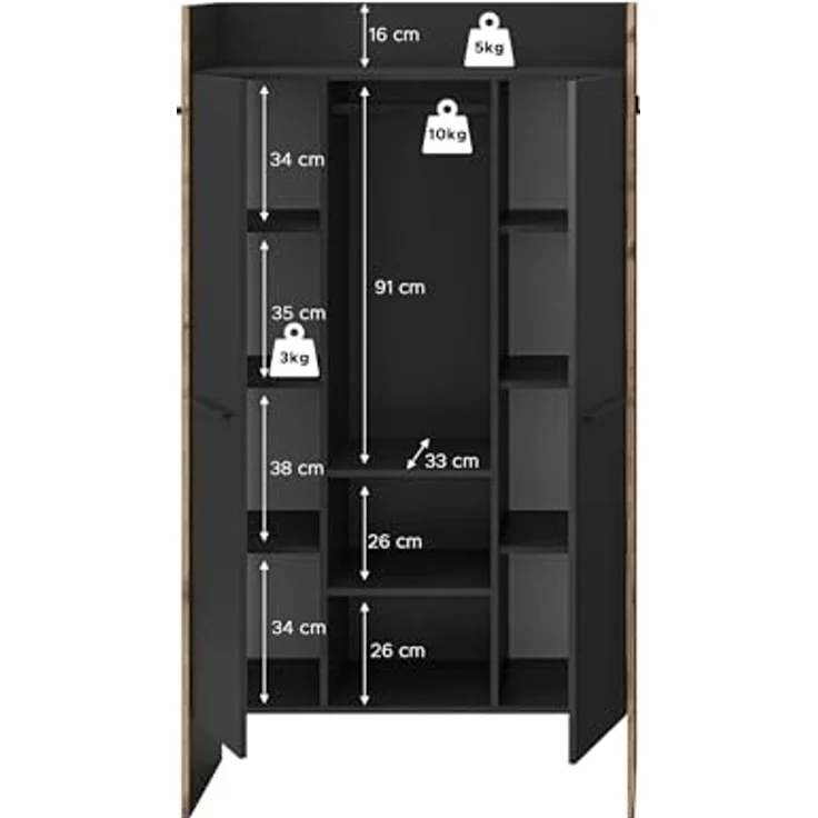 Garderobenschrank >Bueno< in Basalt - 105x189x37cm (BxHxT) – Bild 3