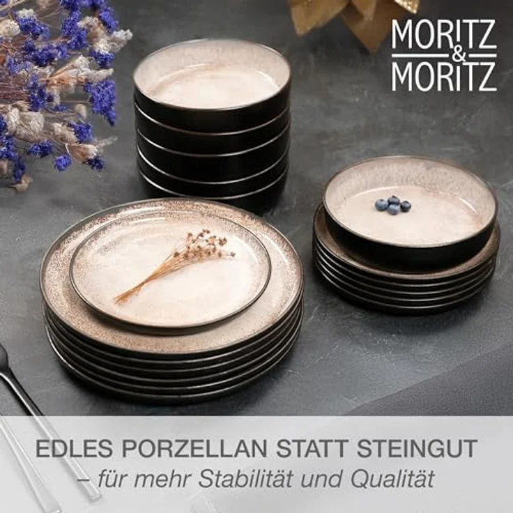 Moritz & Moritz VIDA Geschirrset 12 Personen Beige 36-tlg. - Modernes Porzellan Geschirr Set - Kratz-, Mikrowellen- & Spülmaschinenfest, Essgeschirr, Tafelservice, Kombiservice 12 Personen – Bild 5