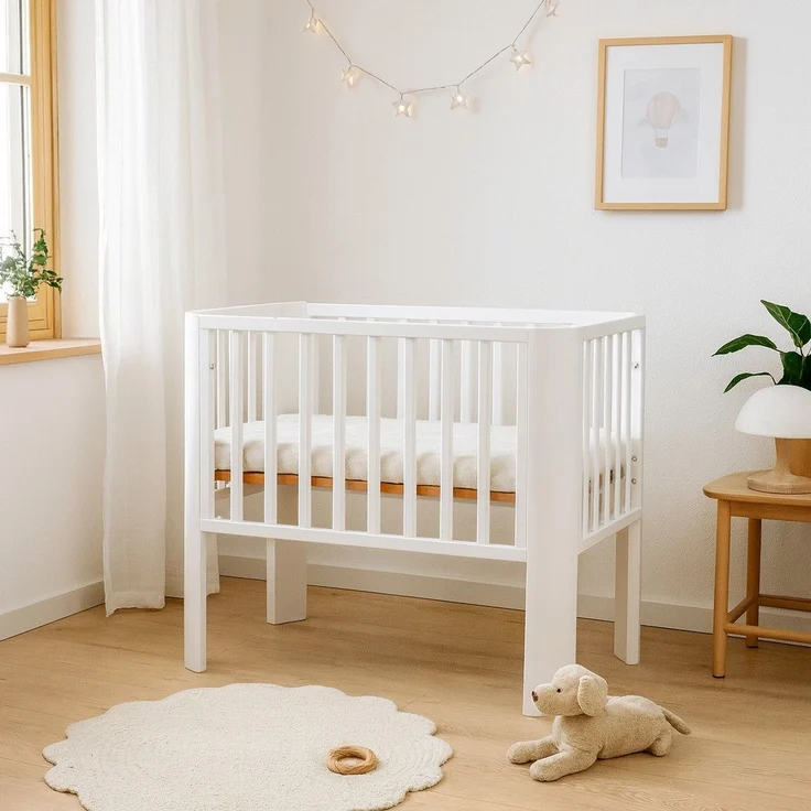 Beistellbett Baby Weiß – 5xHöhenverstellbar, Matratze & Holz – Bild 2