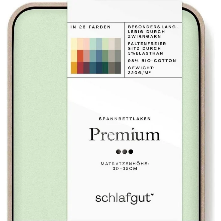 Schlafgut Spannbettlaken Premium, Gummizug: rundum, (1 Stück), Mako-Zwirn-Jersey, Green Light, L 140x200cm - 160x220cm – Bild 2