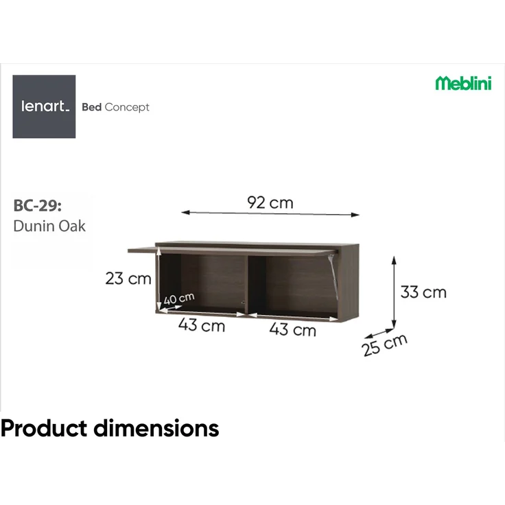 MEBLINI Hängeschrank BC-29 für Horizontal Schrankbett - Dunin Eiche - 92x33x25cm - Wandschrank mit Regalen und Teleskopen - Wandregal – Bild 5