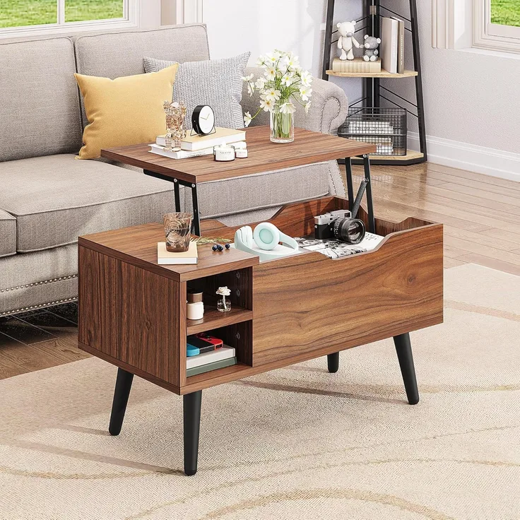 YITAHOME Couchtisch mit anhebbarer Platte und verstecktem Fach, verstellbare Ablagefläche, Federheber, Couchtisch mit Stauraum für Wohnzimmer, 80 x 40 x 61,5 cm, Rustikale Eiche