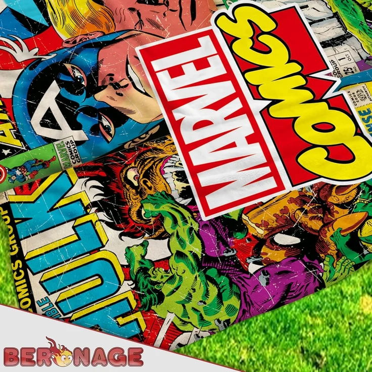 Wohndecke Marvel Decke Comics 130x170 cm, BERONAGE, passend zur Bettwäsche, ideal für Sofa, Couch, Bett, Auto, Camping – Bild 4
