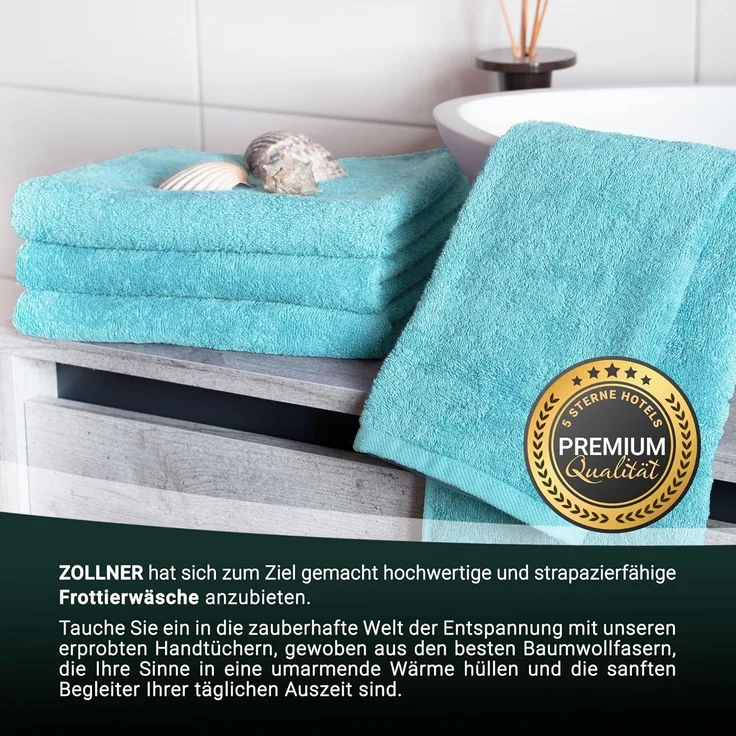 ZOLLNER 4er Set Handtücher aus Baumwolle, 50x100 cm, azur-blau – Bild 5