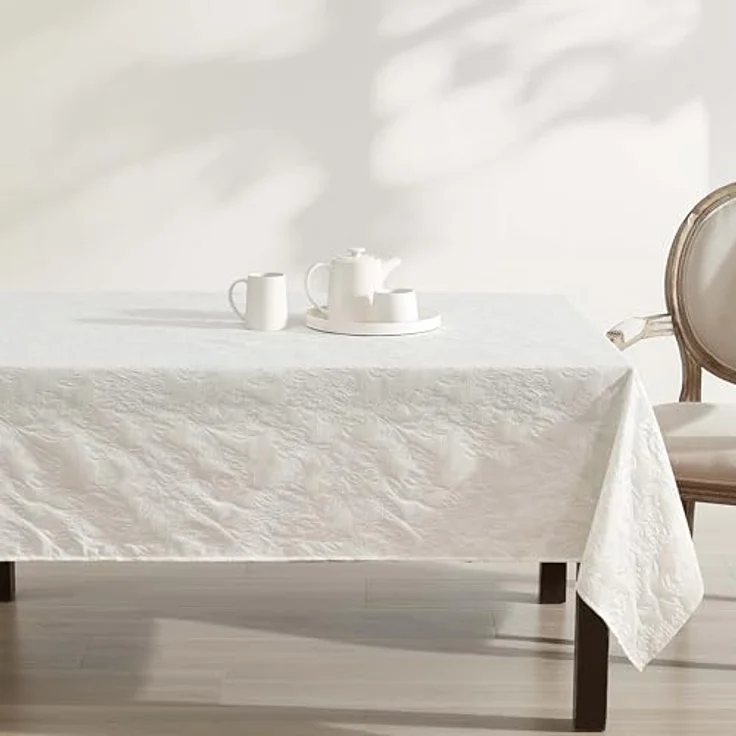Laura Ashley Annaleigh Tischdecke, Jacquard-Stoff, knitterfrei, für Esszimmer, Urlaub, Party, Hochzeit oder Bankett, 152,4x259,1 cm, Elfenbeinfarben – Bild 5
