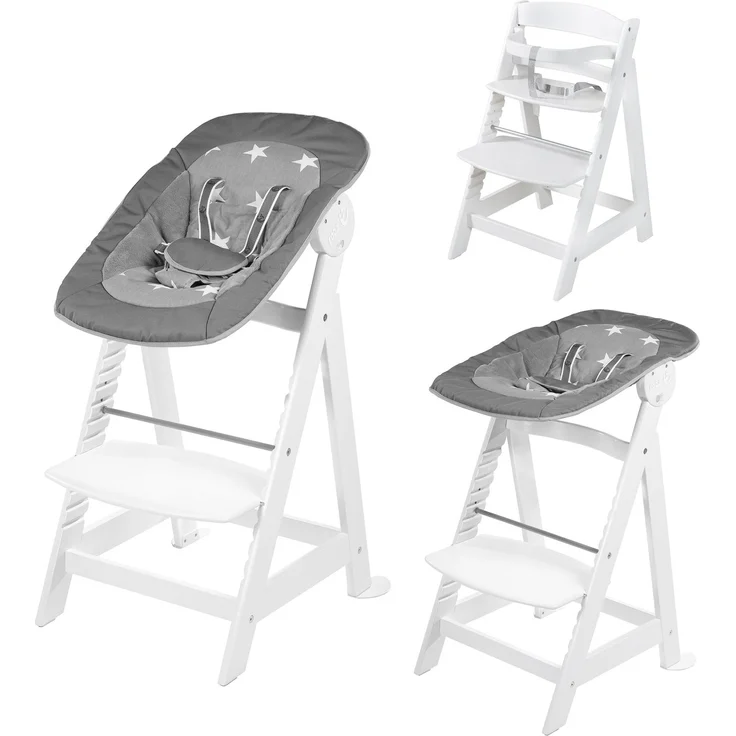 roba Treppenhochstuhl 'Born Up' - Set 2 in 1 - 'Little Stars' - mit Liegefunktion - ab Geburt - Weiß – Bild 1