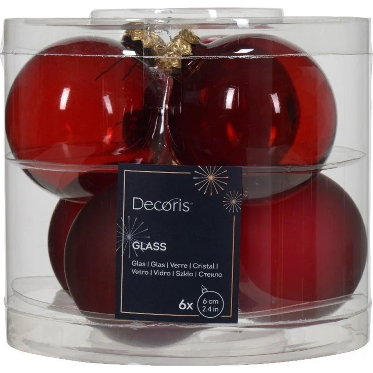 Kaemingk Weihnachtsbaumkugel, Weihnachtskugeln Glas 6cm x 6 Stück - Ochsenblut transparent