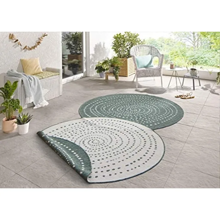 In- & Outdoor Wendeteppich Bali, rund - grün,creme - 200 cm Durchmesser