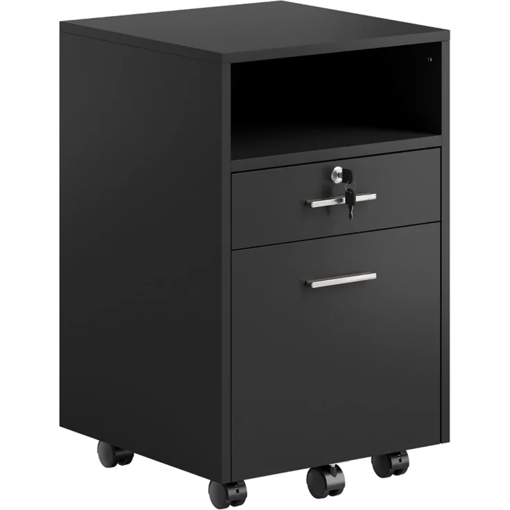 Büroschrank Rollcontainer, 2 Schubladen, eine Schublade abschließbar, 5 Rollen, Schwarz, 40 x 40 x 65 cm--Schwarz--40x40x65cm--YOUDENOVA – Bild 1