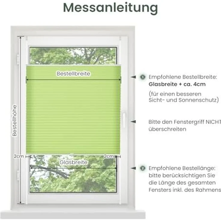 Plisseerollo ohne Bohren Klemmfix 40x120 cm(BxH) Grün Jalousie Sonnenschutz Easyfix Faltrollo Lichtdurchlässig Rollo für Fenster & Tür – Bild 5