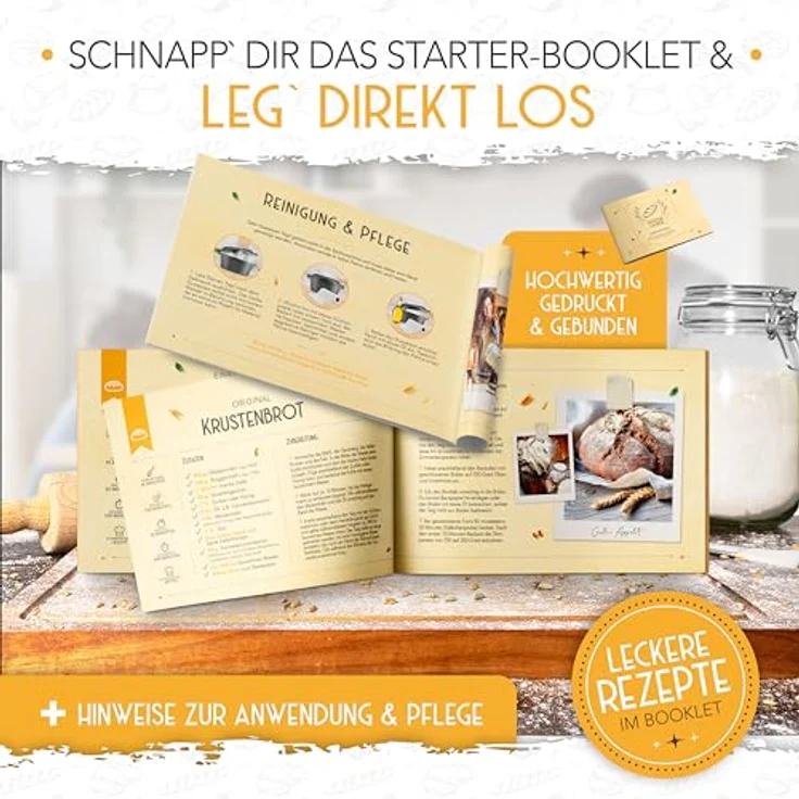 Krustenzauber Brotbackform 26cm Gusseisen Topf Brot Backen inkl. Gärkorb, (Robuster Brottopf mit Deckel - Idealer Brotbacktopf), Brotbackset Gusseisentopf Brotbacken, Brot Backen Zubehör, Brotform – Bild 8