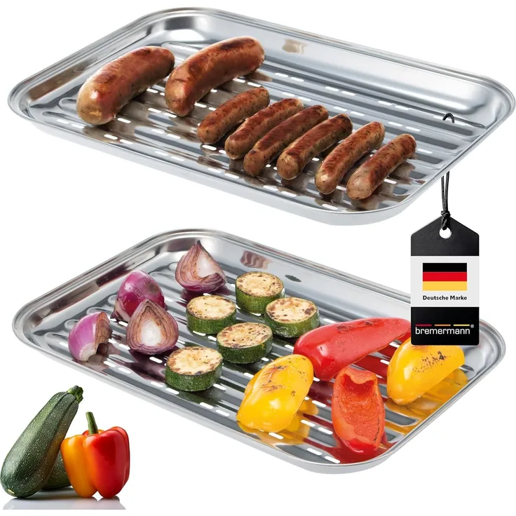 Bremermann Grillschale 2er-Set, Edelstahl grau, 35 x 2,5 x 24,5 cm