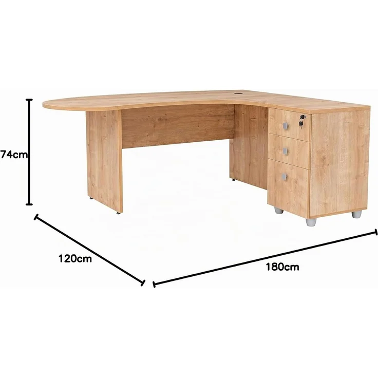 Winkelschreibtisch "Gela", Holzfuß, Saphir Eiche Dekor, 180 x120 x74 cm, inkl. Beistellcontainer, rechts gewinkelt – Bild 3