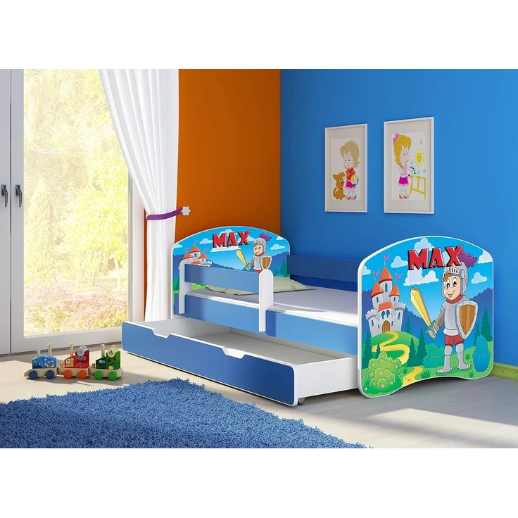 ACMA Kinderbett Jugendbett mit Einer Schublade und Matratze Blau mit Rausfallschutz Lattenrost II 140x70 160x80 180x80 (32 Ritter, 140x70 + Bettkasten) – Bild 3