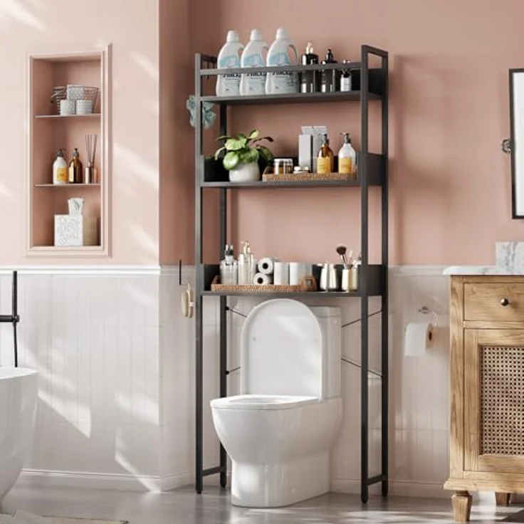 GarveeLife Edelstahl Badezimmerregal 3-Stöckiges Toilettenregal Badezimmer Mit Ablage Regal über Die Toilette Badregal Eisen, Haken – Bild 4