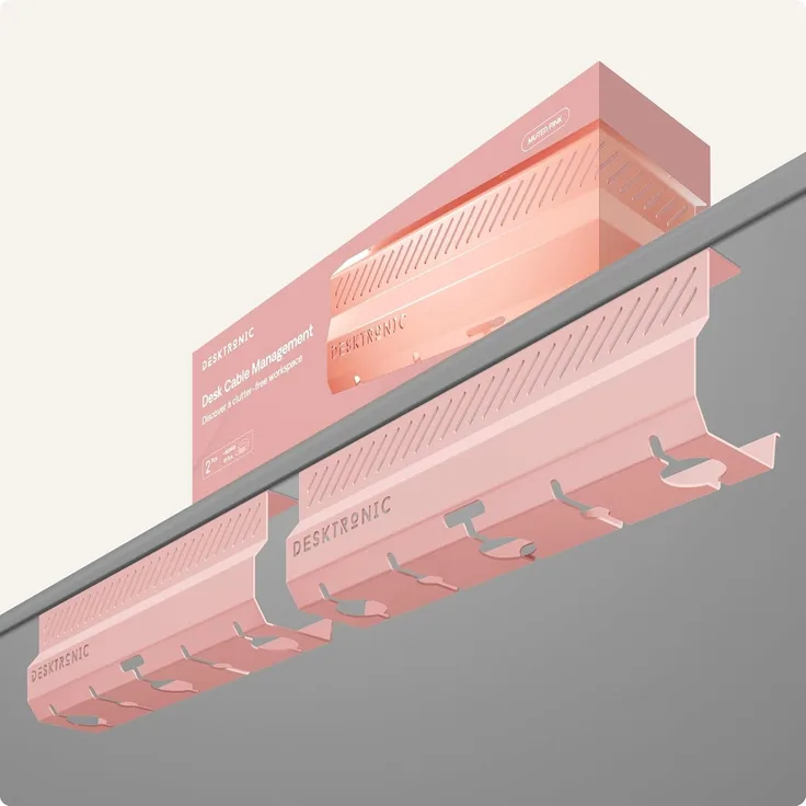 Desktronic Kabelkanal Schreibtisch, 2x43cm, Hochwertiger Stahl, Kabel Organizer für Kabelführung Rosa