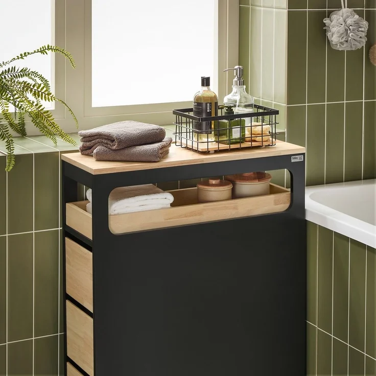 SoBuy BZR54-SCH Toilettenschrank mit Toilettenpapierhalter, MDF, Lackiert, Schwarz, 65 x 82 x 24 cm – Bild 7