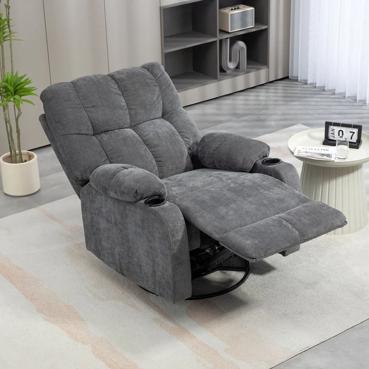 Wohnora-Relaxsessel mit Fußstütze, Liegesessel, drehbar, bis 150 kg, Stahlrahmen, 88x96x108cm, Dunkelgrau,H 1080cm x T 880cm x B 960cm – Bild 3