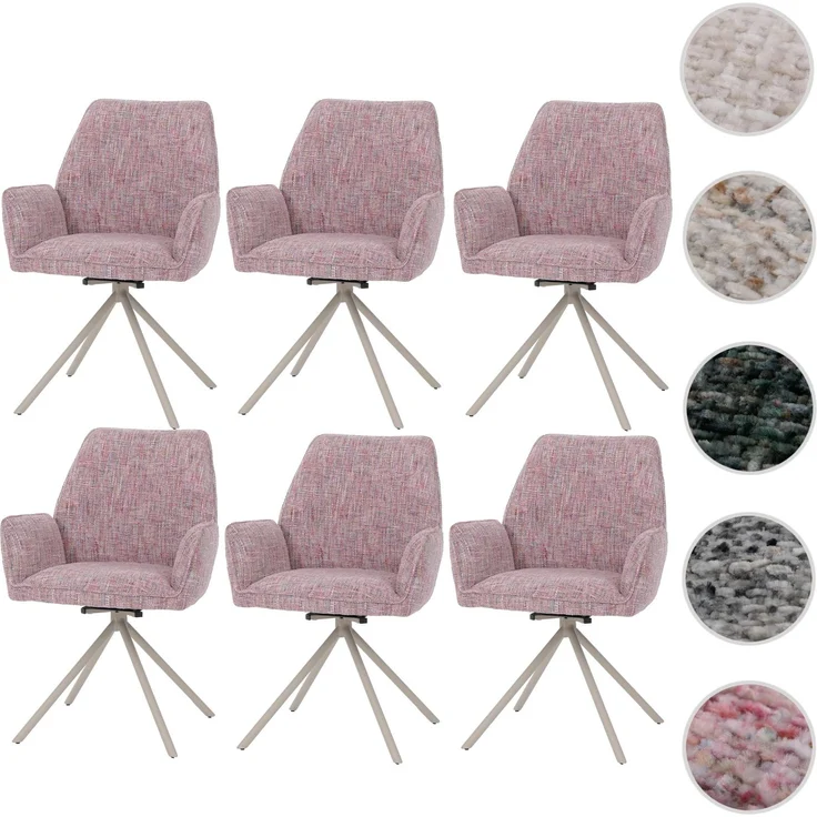 6er-Set Esszimmerstuhl HWC-G67, drehbar Auto-Position Metall Chenille (410g/m²) ~ Gestell creme, rosa – Bild 10
